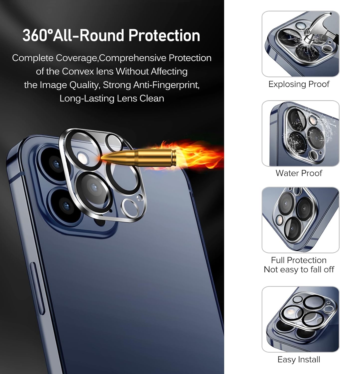 ivoler [3+3 Pack Tempered Glass for iPhone 15 Pro Max Screen Protector 6.7'' [3 Pack] with [3 Pack] Camera Lens Protector with [Alignment Frame]