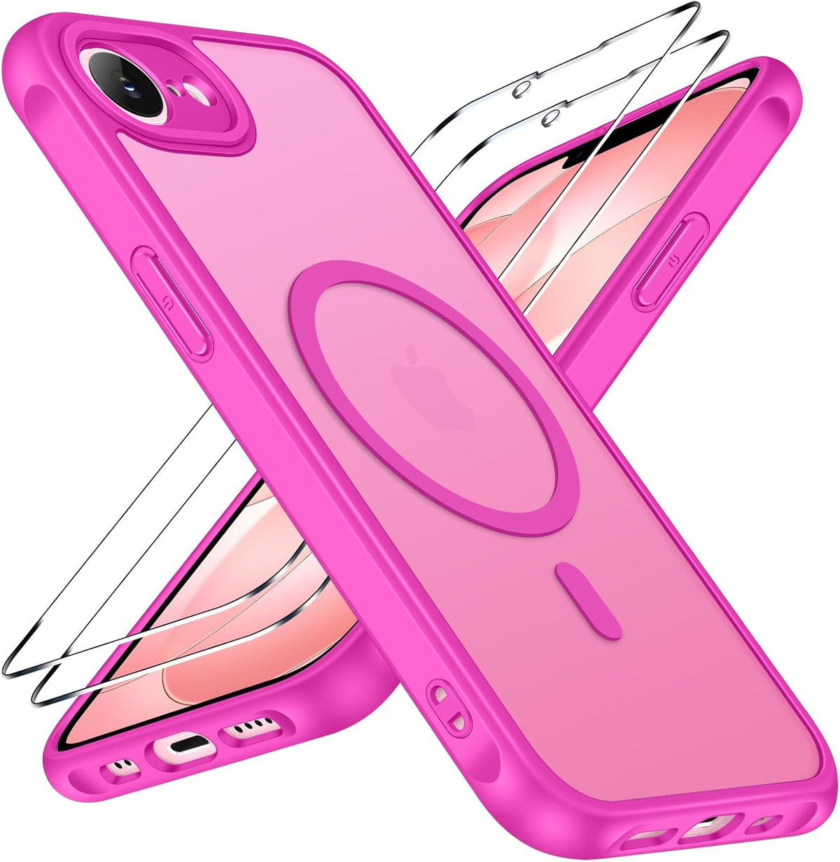 ivoler 3-in-1 Magnetic Case for iPhone 17e/iPhone 16e with 2 Pack Screen Protector,Compatible with MagSafe,Shockproof Cover,Slim Translucent Matte-Fuchsia