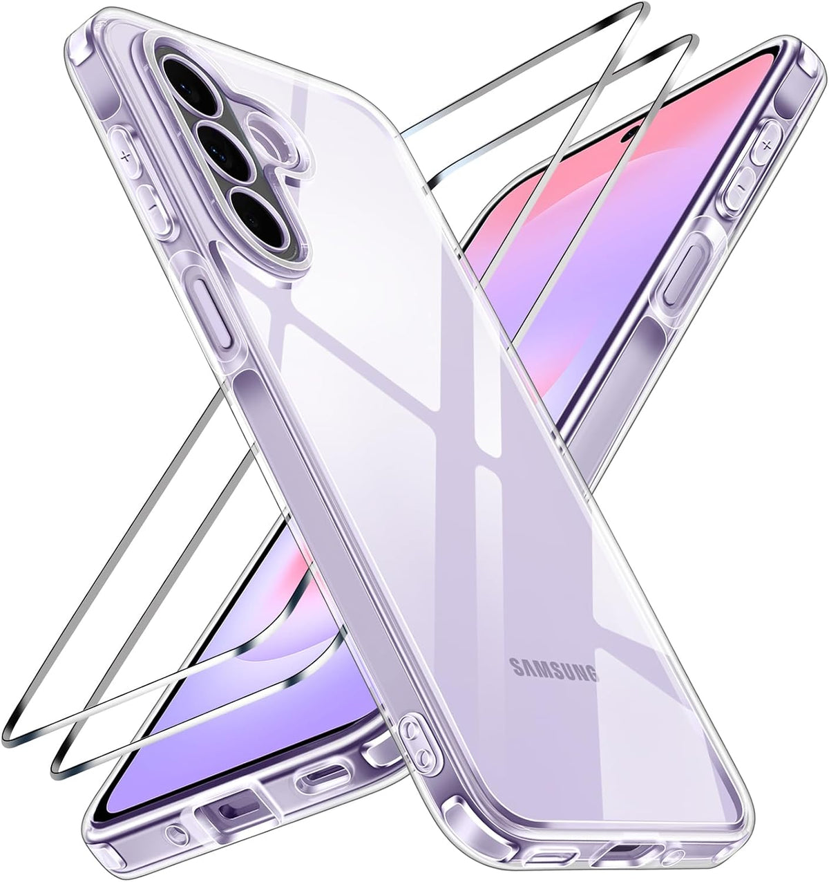 ivoler Fodral f?r Samsung Galaxy A27 5G, anti-gulning, transparent baksidesskydd med 2 st h?rdat glas sk?rmskydd, milit?rt skydd, st?ts?kert, tunt, genomskinligt