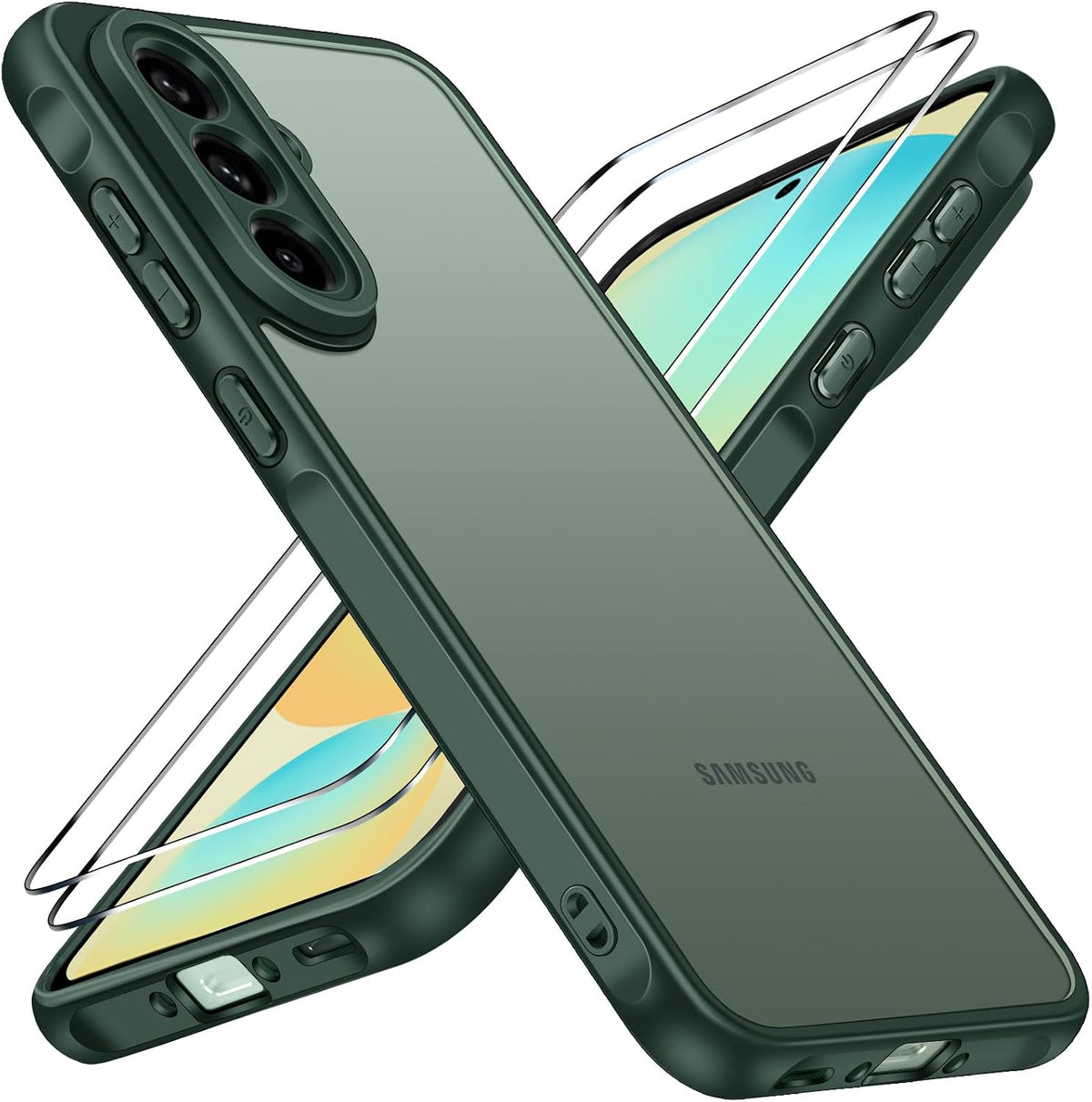 iVoler Cover Opaca per Samsung Galaxy A56 5G con 2 Pezzi Vetro Temperato, [Antiurto di Grado Militare] [Protezione Della Fotocamera] Custodia Traslucida Posteriore Sottile Anti-Impronte Case, Verde