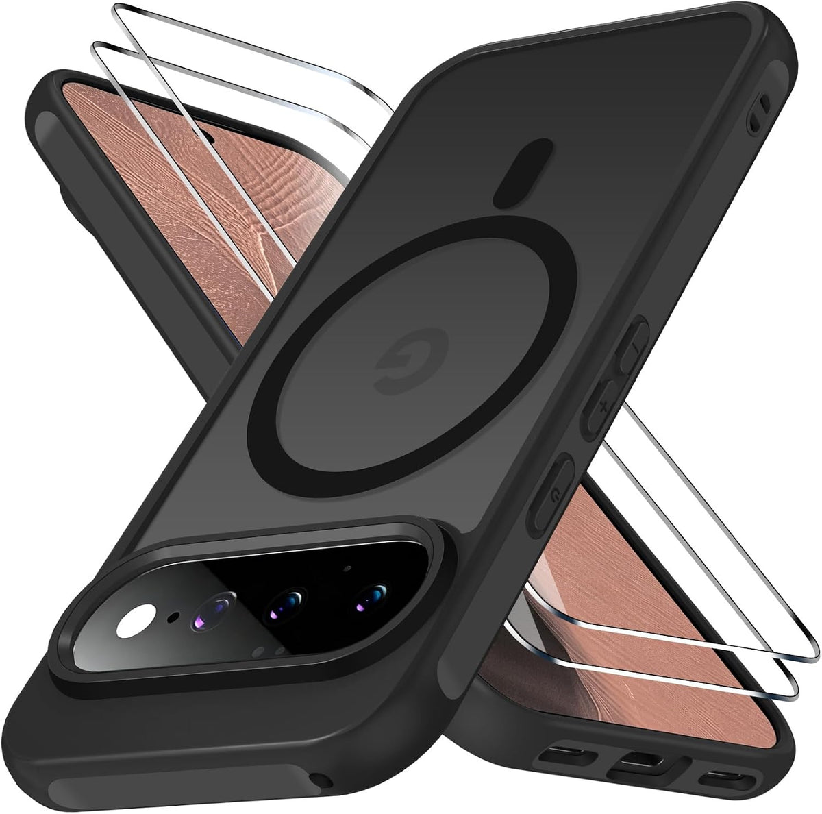 ivoler 3-in-1 Magnetic Case for Google Pixel 11 with 2 Pack Screen Protector, Military-Grade Protection, Shockproof Cover-Black