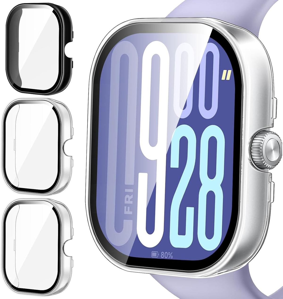 ivoler Zestaw 3 sztuk obud¨®w twardych z poliw?glanu z hartowanym szk?em ochronnym na Xiaomi Redmi Watch 5/Redmi Watch 4, kompletna os?ona, ultra cienka, odporna na zarysowania, 2 przezroczyste + 1