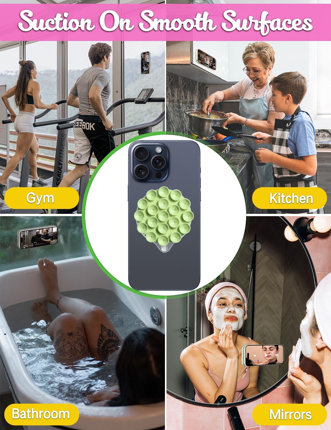 MagSuction Silicone Suction Cup Phone Mount for MagSafe (Light Green)