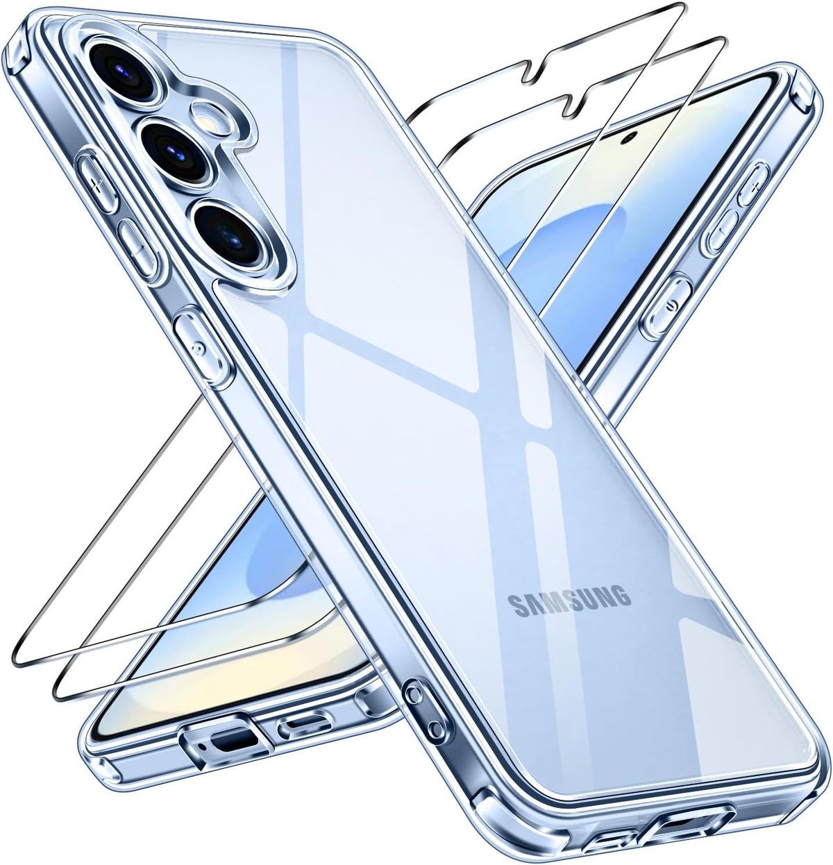 ivoler Case for Samsung Galaxy S25+ 5G / S25 Plus 5G with 2 Pack Tempered Glass Screen Protector, [Military Grade Protection] Slim Phone Bumper Cover Clear [Anti-Scratch] [Non-Yellowing]