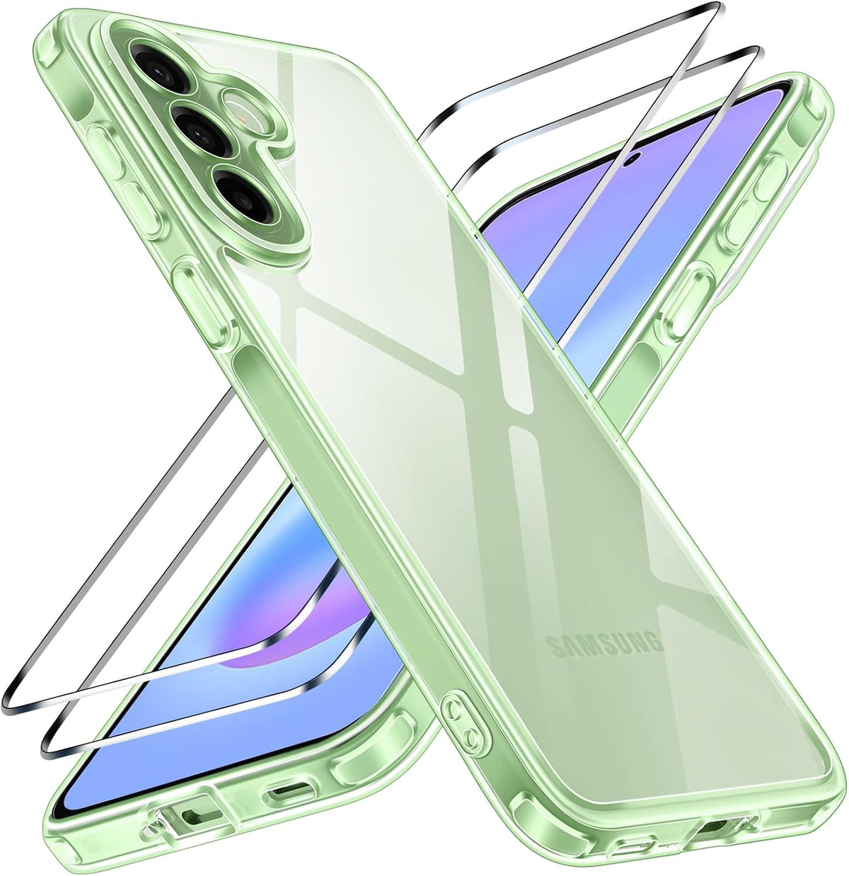 ivoler Nie Vergilbung Klar H¨¹lle f¨¹r Samsung Galaxy A57 5G, 1 Handyh¨¹lle mit 2 St¨¹ck Panzer Schutz Glas, [Milit?rischer Schutz] Sto?fest Gr¨¹n Schutzh¨¹lle D¨¹nn Durchsichtige Case - Gr¨¹n