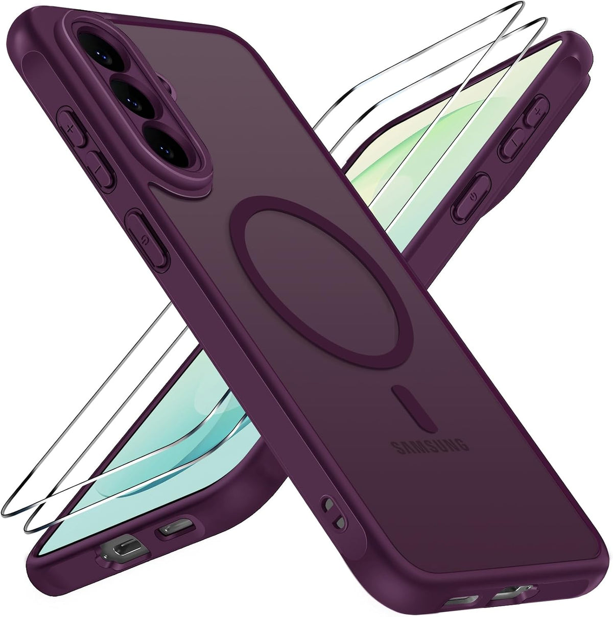 ivoler 3-in-1 Magnetic Case for Samsung Galaxy S26 FE 5G with 2 Pack Screen Protector, Military-Grade Protection, Shockproof Cover-Burgundy