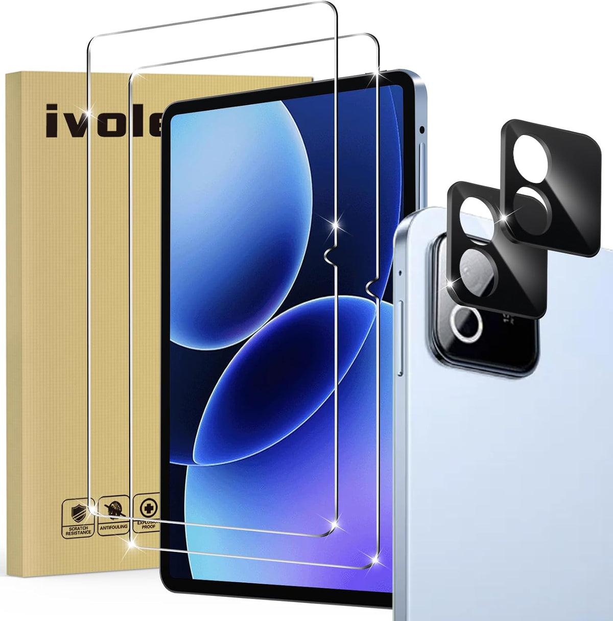 ivoler Lot de 2 films de protection d'¨¦cran pour Xiaomi Pad 8/Xiaomi Pad 8 Pro, avec 2 verres de protection pour appareil photo, verre blind¨¦ de duret¨¦ 9H, film de protection d'¨¦cran HD transparent