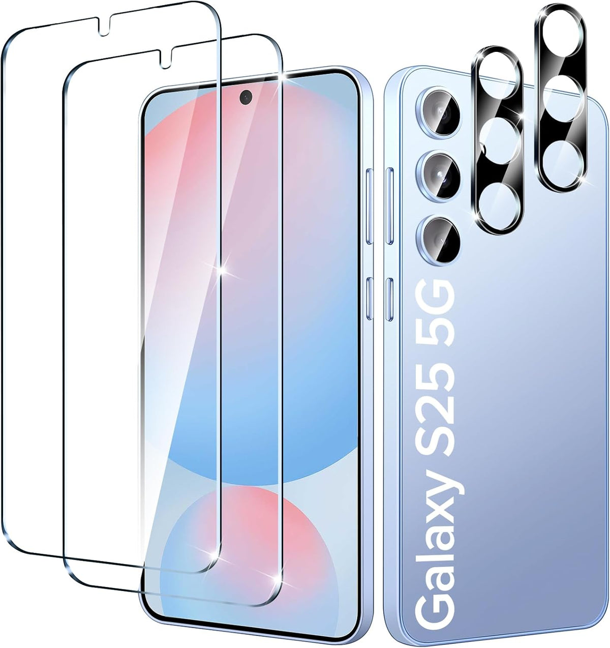 ivoler Film de Protection d¡¯¨¦cran en Verre Tremp¨¦ pour Samsung Galaxy S25 5G, avec 2 Pi¨¨ces Cam¨¦ra Arri¨¨re Protecteur, Installation en 30 Secondes, Duret¨¦ 9H Glass, Anti Rayures, Sans Bulles - 2 Pack