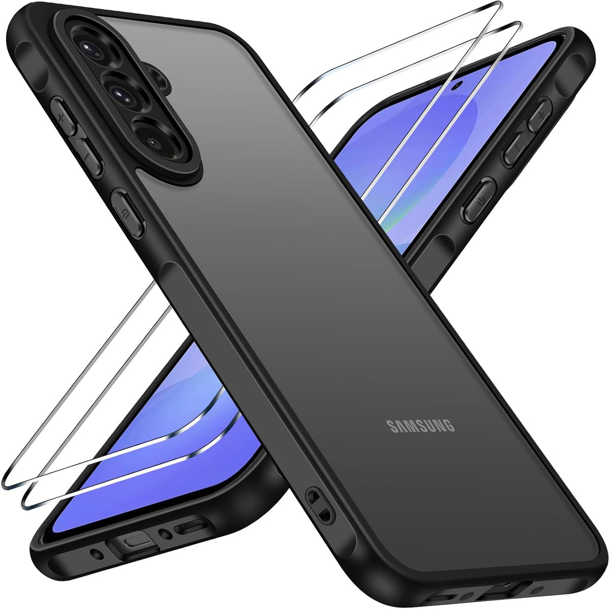 ivoler Case for Samsung Galaxy A36 5G with 2 Pack of Tempered Glass, [Military Standard] Shockproof [Camera Protection] Phone Case, Matte Translucent Back Anti-Fingerprint Protective Case, Black