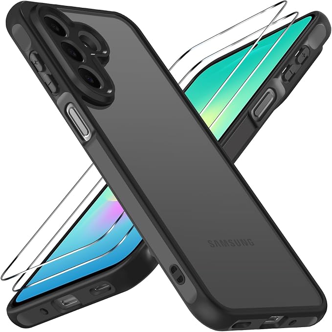 iVoler Cover Opaca per Samsung Galaxy A27 5G con 2 Pezzi Vetro Temperato, [Antiurto di Grado Militare][Protezione Della Fotocamera] Custodia Traslucida Posteriore Sottile Anti-Impronte Case, Nero