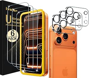 iVoler 3+3pezzo Vetro Temperato per iPhone 17 PRO, Pellicola Protettiva Anti Graffio con Pellicola Fotocamera e Cornice di Installazione, HD Chiaro, Senza Bolle
