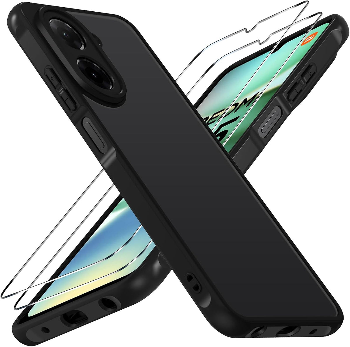 ivoler Fodral f?r Xiaomi Redmi A5 med 2 stycken pansarskyddsglas, [milit?rstandard] st?ts?kert rept?ligt mobiltelefonfodral, matt genomskinlig baksida, anti-fingeravtryck, skyddsfodral (svart)