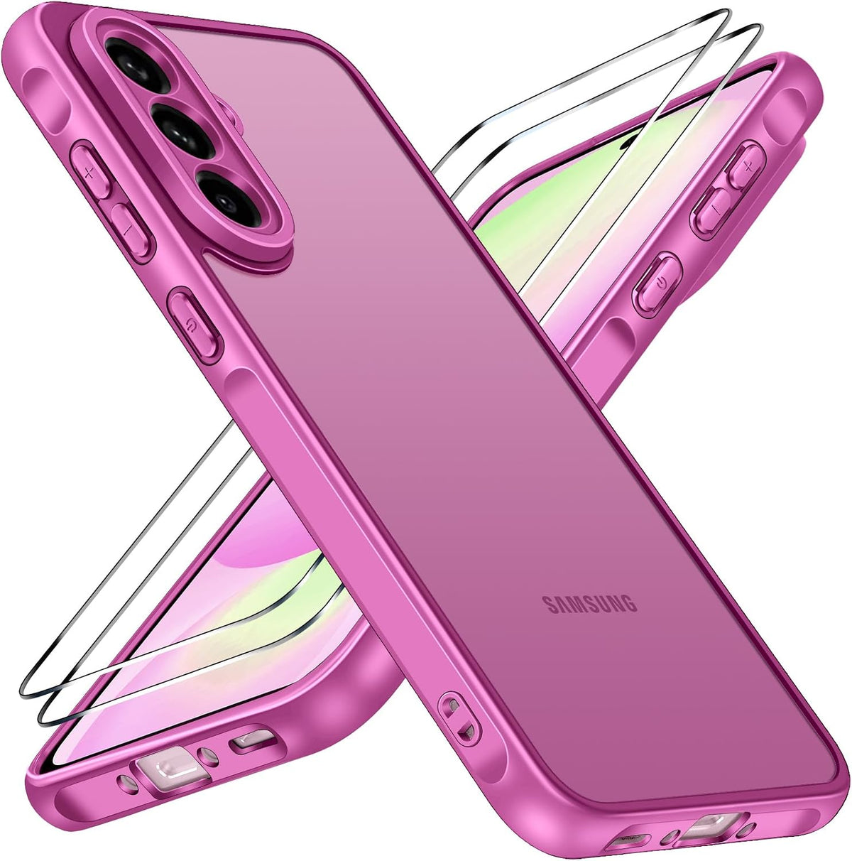 ivoler H¨¹lle f¨¹r Samsung Galaxy A56 5G mit 2 St¨¹ck Panzer Schutz Glas, [Milit?rstandard] Sto?fest [Kameraschutz] Handyh¨¹lle, Matt Durchscheinende R¨¹ckseite Anti-Fingerabdruck Schutzh¨¹lle Case, Rosa