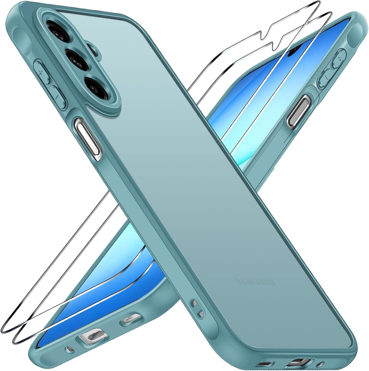 iVoler Cover Opaca per Samsung Galaxy A18 / A17 4G / 5G con 2 Pezzi Vetro Temperato, Antiurto di Grado Militare Custodia Traslucida Posteriore Anti-Impronte Anti-Graffio Rigida Sottile Case, Turchese