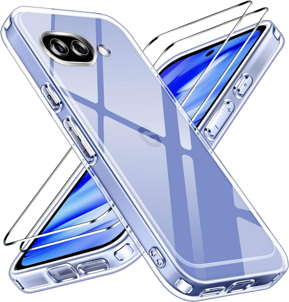 ivoler Cover for Google Pixel 9A, 1 Phone Case with 2 Packs Tempered Glass Screen Protector, [Military Protection] Shockproof Protective Thin - Clear