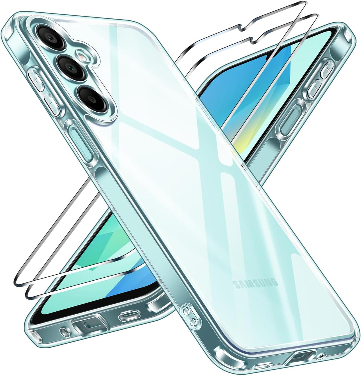 ivoler Cover for Samsung Galaxy A16 Phone Case, with 2 Pack Tempered Glass Screen Protector, Slim Soft TPU Shockproof Anti-Scratch - Clear