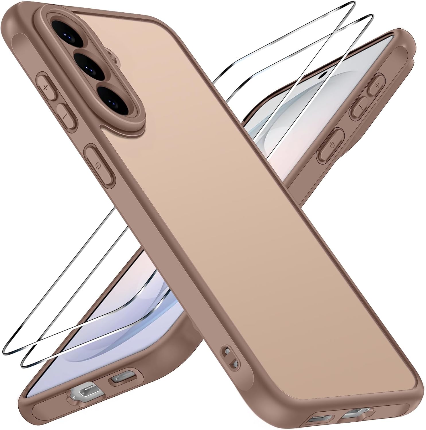 ivoler Matt Braun H¨¹lle f¨¹r Samsung Galaxy S26 FE 5G mit 2 St¨¹ck Panzer Schutz Glas, [Milit?rstandard] Sto?fest Handyh¨¹lle Kratzfest Hard PC R¨¹ckseite Anti-Fingerabdruck D¨¹nn Bumper Schutzh¨¹lle Case