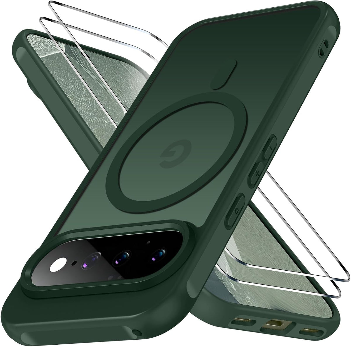 iVoler Cover Magnetica per Google Pixel 11 con 2 Pezzi Vetro Temperato, [Compatibile con MagSafe] Custodia Traslucida Posteriore Sottile Anti-Impronte Case, Opaca Verde Profondo