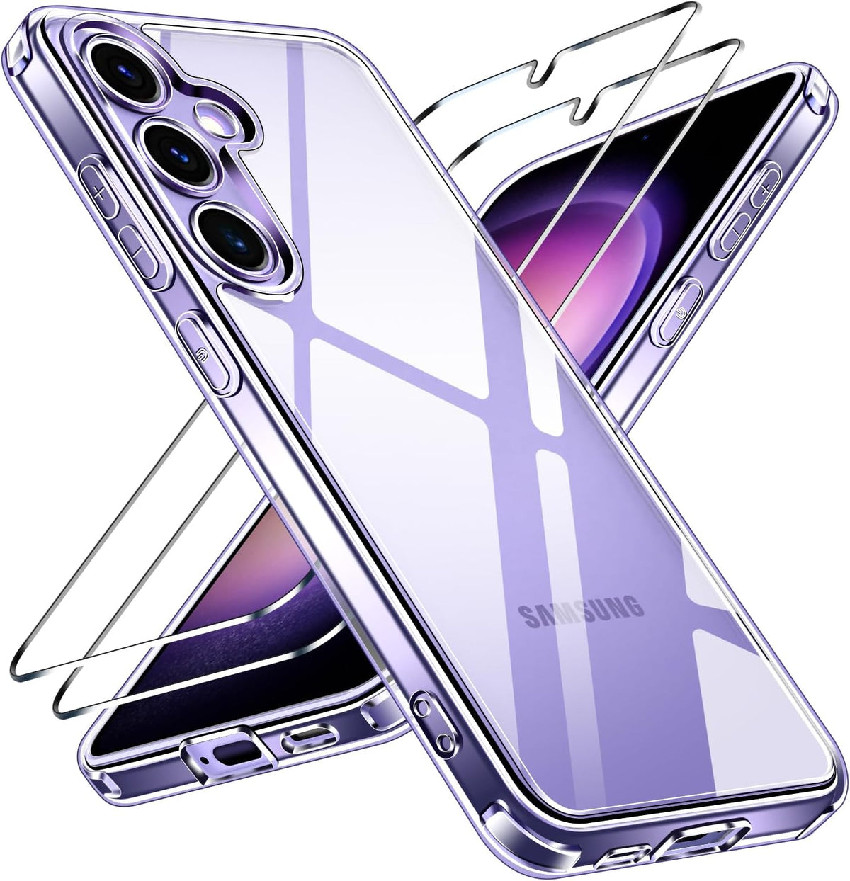 ivoler Clear Case for Samsung Galaxy S24 5G with 2 Pieces Tempered Glass, [Anti-Yellow] [Military Protection] [Camera Protection] Transparent Protective Case Shockproof Anti-Scratch Cover