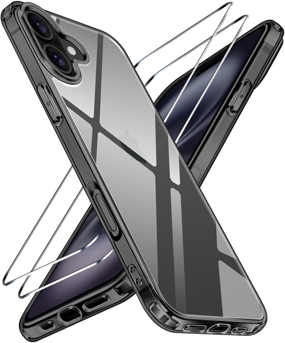 ivoler 3 in 1 Camera Cover for iPhone 16 6.1-Inch Case, 2 Pack Tempered Glass Screen Protector, Slim Soft TPU Shockproof Anti-Scratch Silicone - BLACK