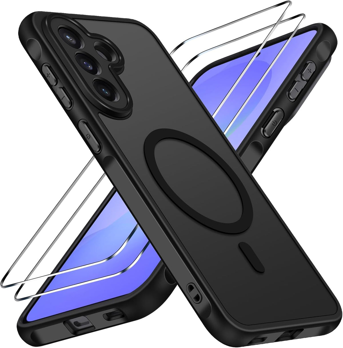ivoler 3-in-1 Magnetic Case for Samsung Galaxy A57 5G with 2 Pack Screen Protector, Military-Grade Protection, Shockproof Cover-Black