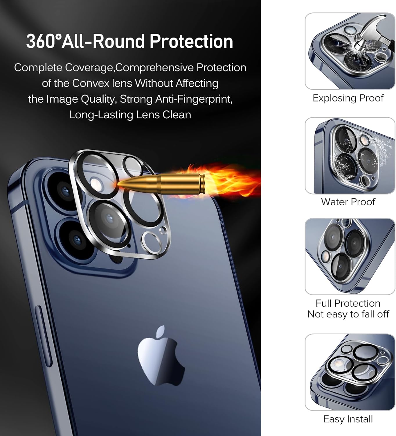 ivoler [3+3 Pack Tempered Glass for iPhone 15 Pro Max Screen Protector 6.7'' [3 Pack] with [3 Pack] Camera Lens Protector with [Alignment Frame]