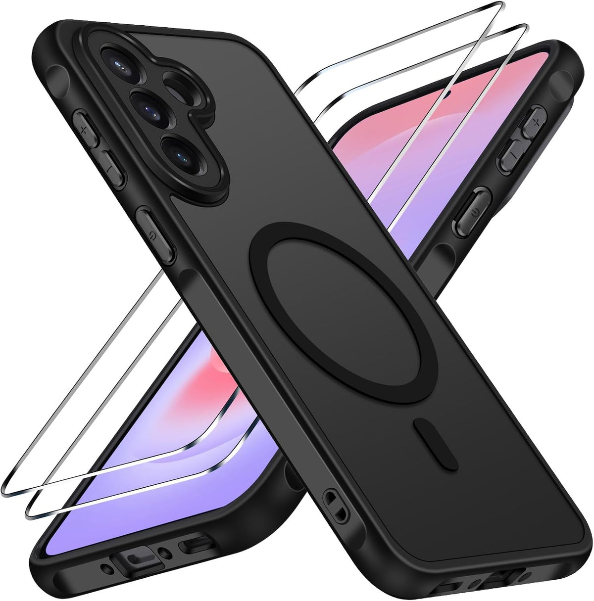 ivoler 3-in-1 Magnetic Case for Samsung Galaxy A37 5G with 2 Pack Screen Protector, Military-Grade Protection, Shockproof Cover-Black