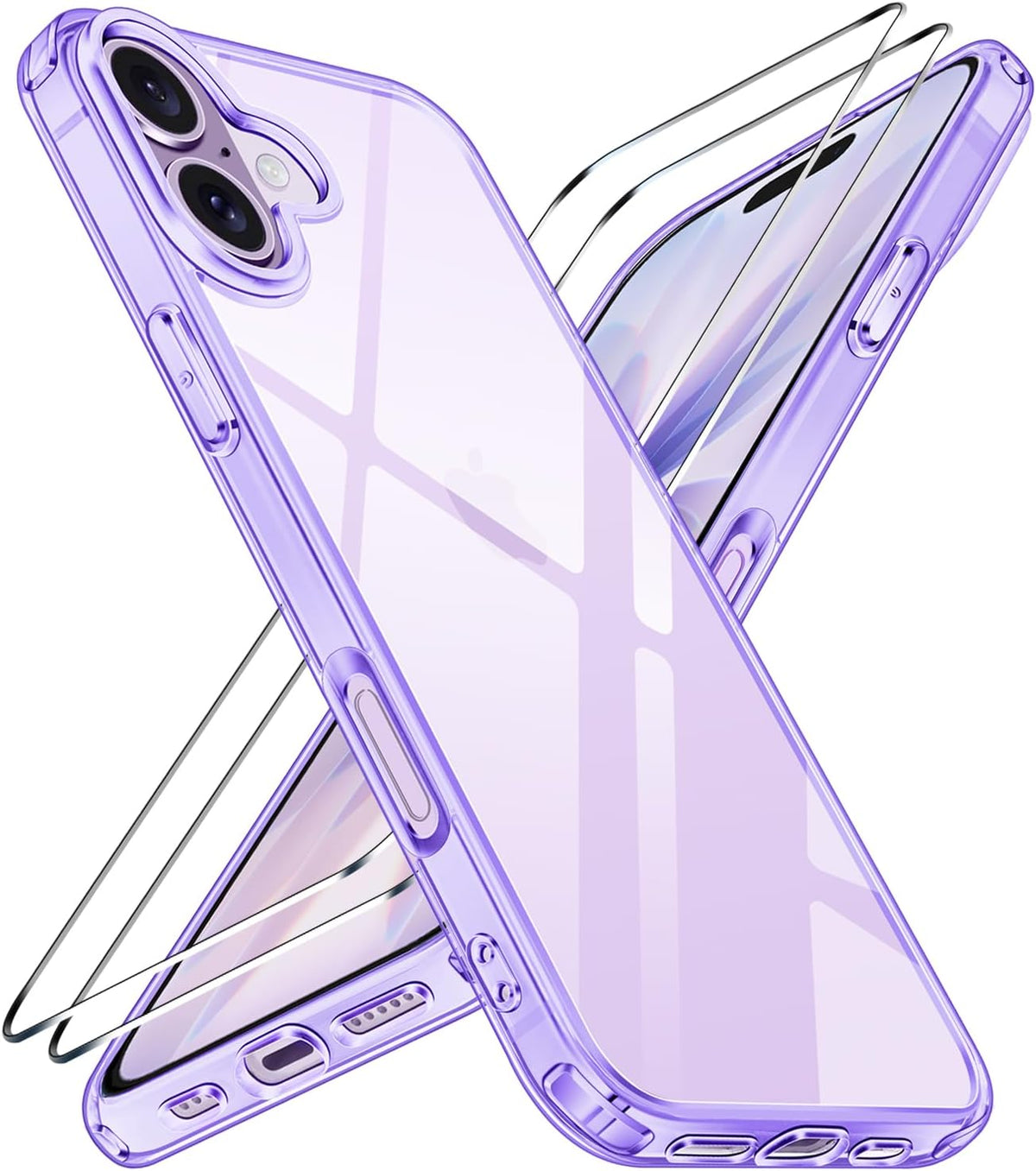 iVoler Anti-gulning klart fodral f?r iPhone 17, 6,3 tum med 2 stycken sk?rmskydd i h?rdat glas, [st?tskydd i milit?rklass] tunt genomskinligt fodral (lila)
