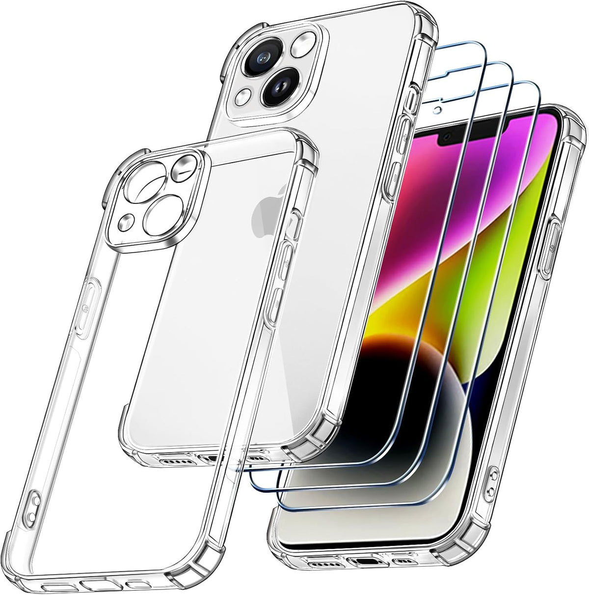 ivoler [4 in 1 Camera Cover Case Compatible with iPhone 14 6.1" with 3 Pack Tempered Glass Screen Protector, Slim Soft TPU Shockproof Anti-Scratch Phone Case Cover - Clear
