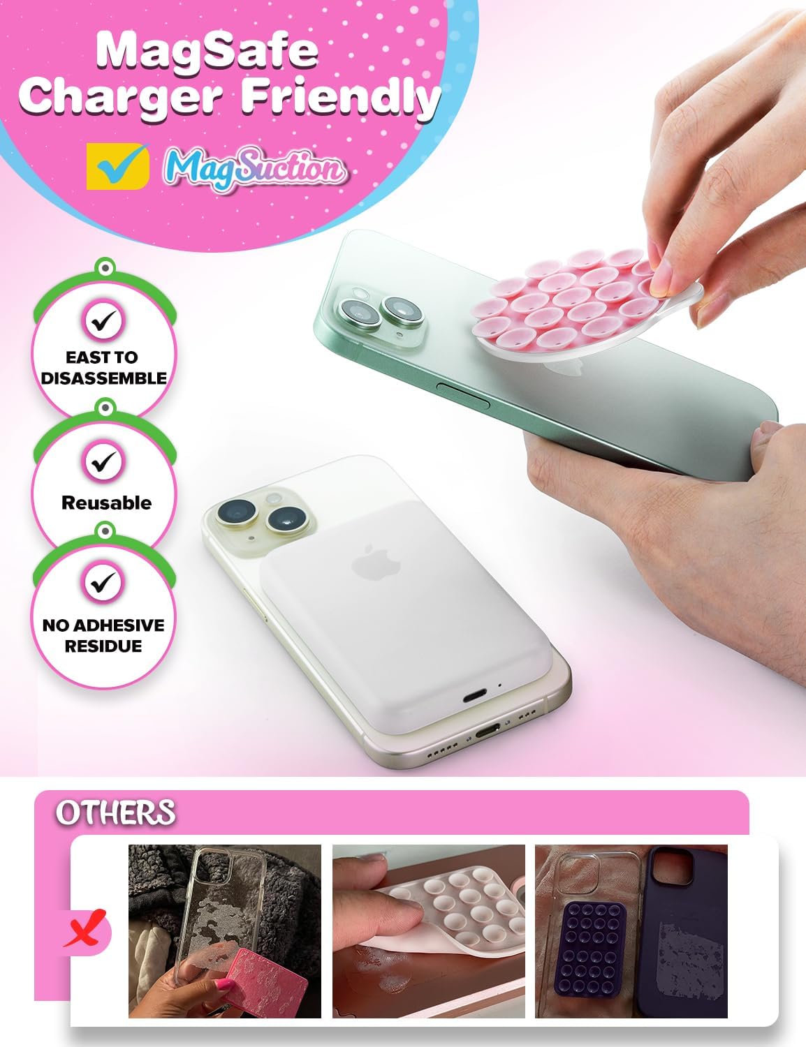 MagSuction Silicone Suction Cup Phone Mount for MagSafe (White & Pink)