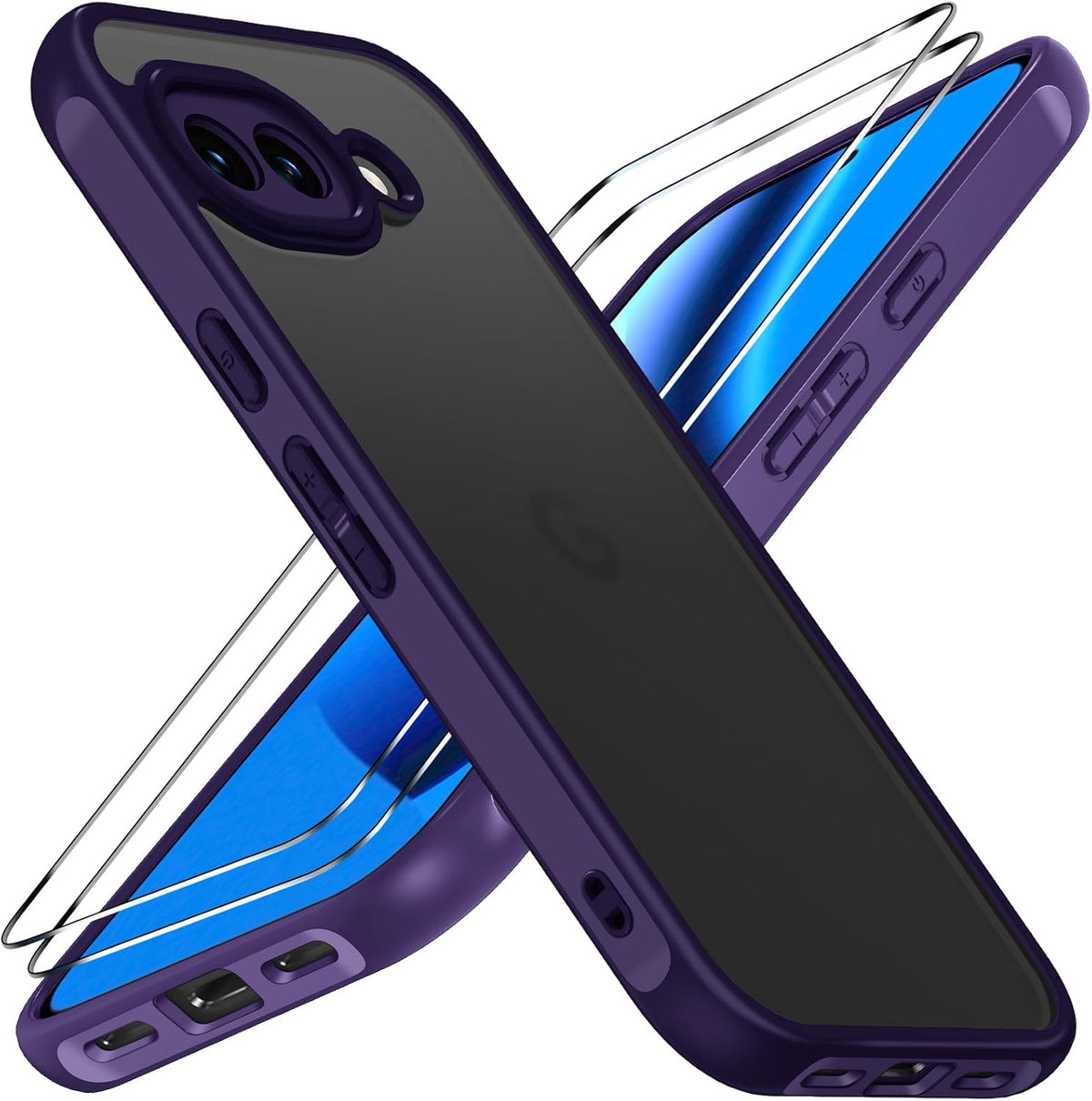 ivoler H¨¹lle f¨¹r Google Pixel 10a mit 2 St¨¹ck Panzer Schutz Glas, [Milit?rstandard] Sto?fest Kratzfest Handyh¨¹lle, Matt Durchscheinende R¨¹ckseite Anti-Fingerabdruck Schutzh¨¹lle Case (Dunkelviolett)