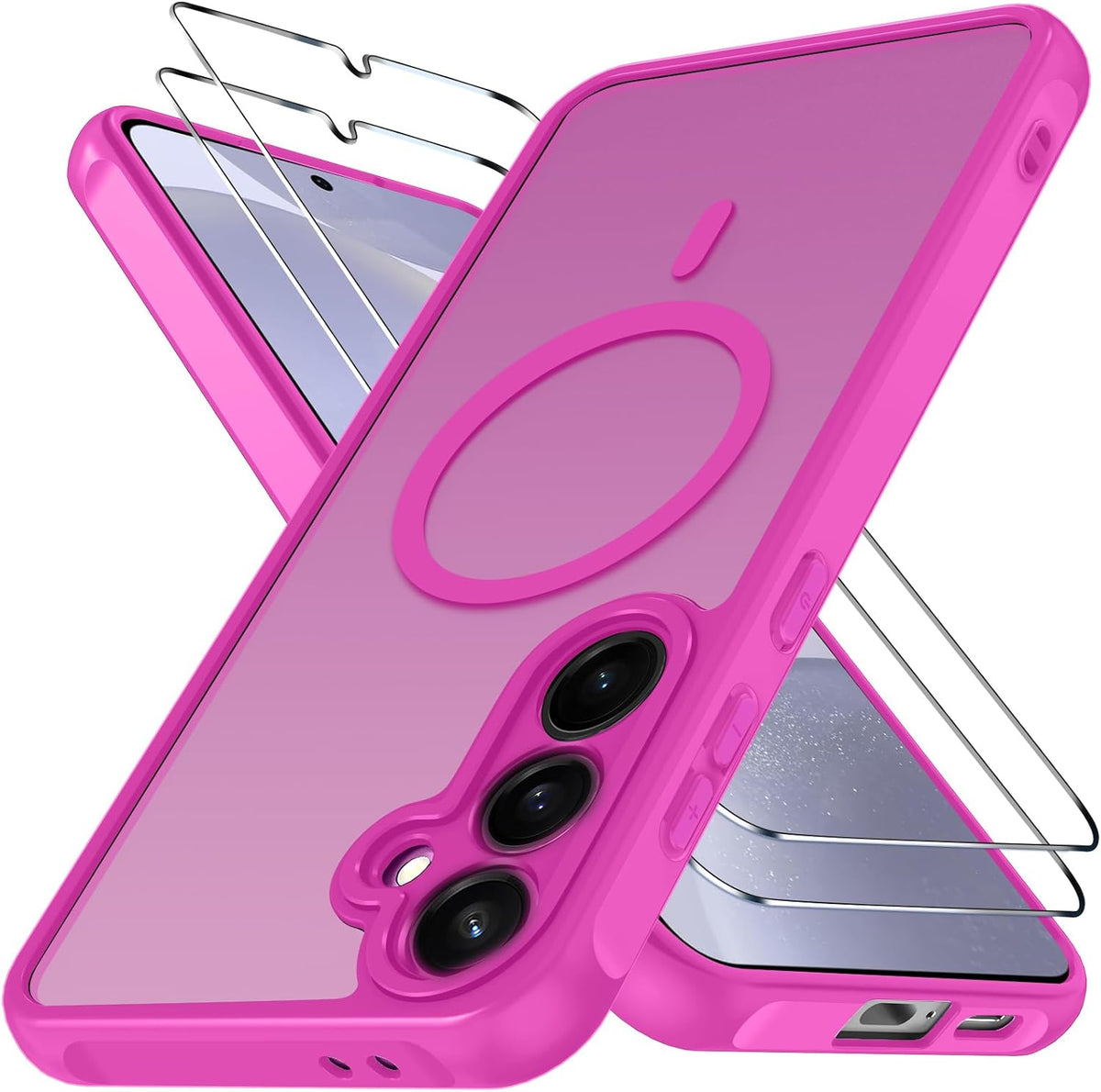 ivoler 3-in-1 Magnetic Case for Samsung Galaxy S24 5G/S25 5G with 2 Pack Screen Protector, Military-Grade Protection, Shockproof Cover-Fuchsia