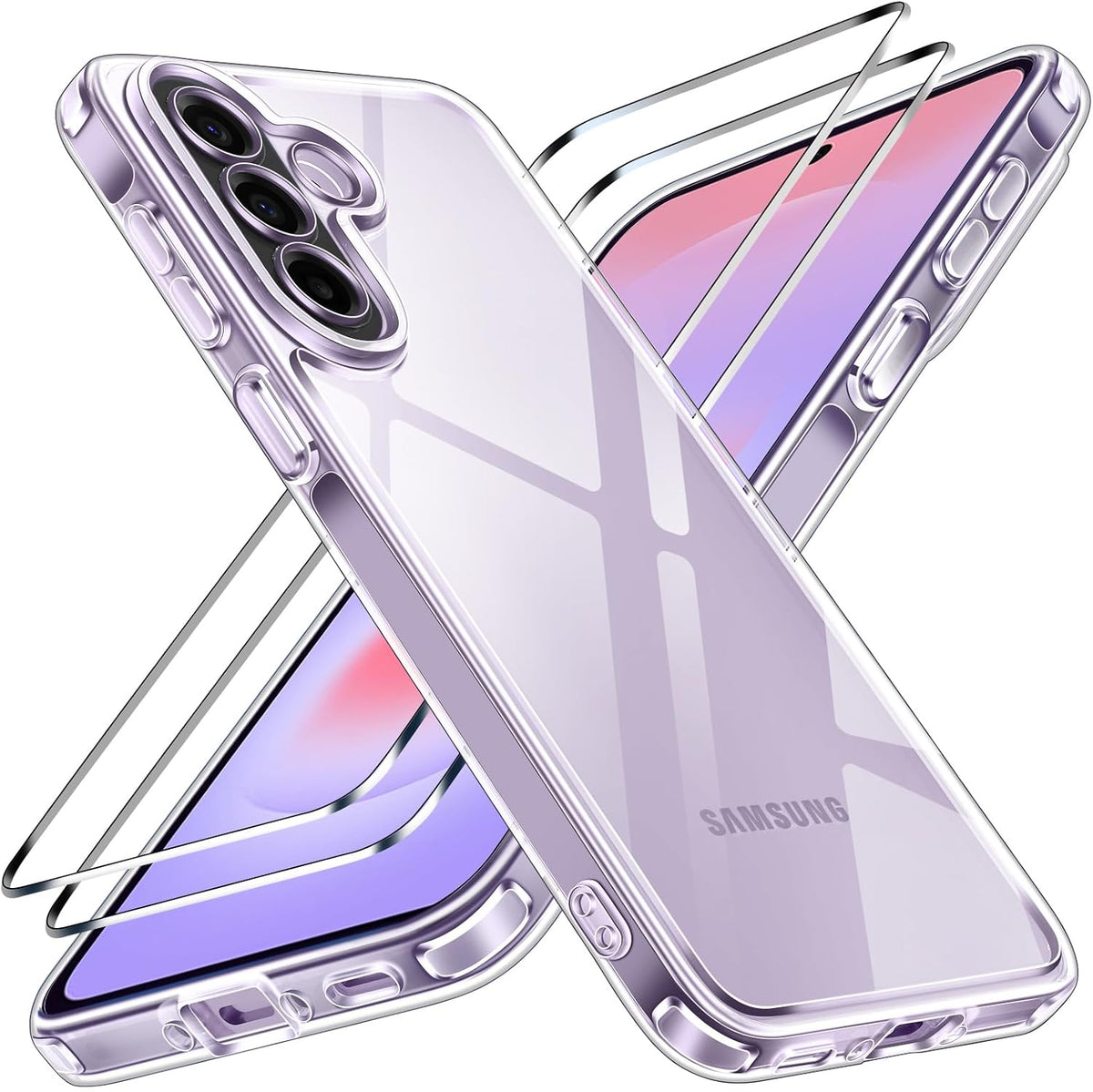ivoler Clear Case for Samsung Galaxy A37 5G, 1 Phone Case with 2 Pack Tempered Glass, [Military Protection] Shockproof Transparent Protective Case Thin Transparent Case