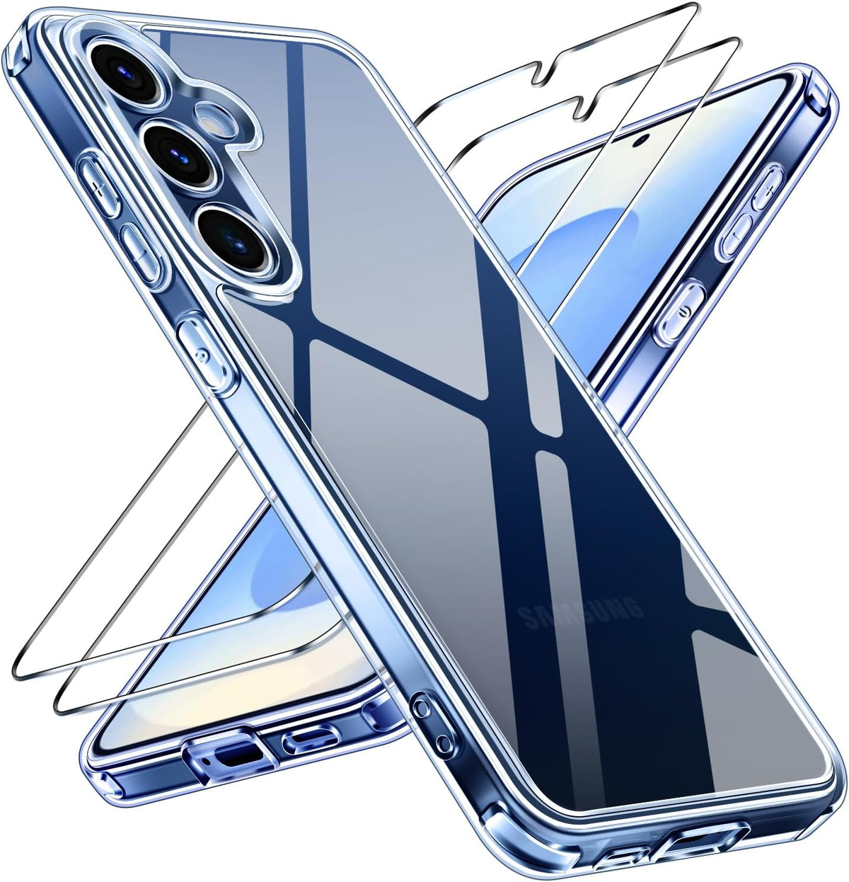 ivoler Clear Case for Samsung Galaxy S25 5G with 2 Pieces Tempered Glass, [Anti-Yellow] [Military Protection] [Camera Protection] Transparent Protective Case Shockproof Anti-Scratch Cover