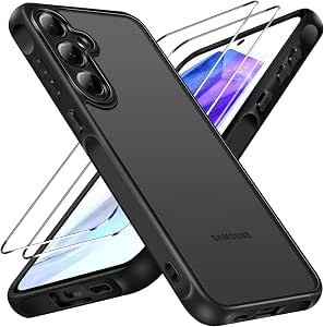 iVoler Cover Opaca per Samsung Galaxy A55 5G con 2 Pezzi Vetro Temperato, [Antiurto di Grado Militare] [Protezione Della Fotocamera] Custodia Traslucida Posteriore Sottile Anti-Impronte Case