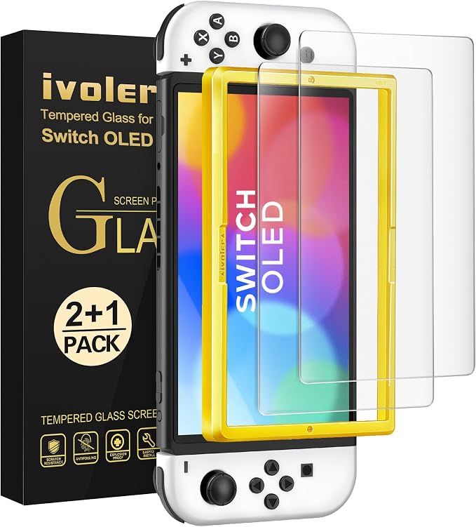 iVoler Opaco Pellicola Vetro Temperato Compatibile con Nintendo Switch OLED, Strumento di Installazione Incluso, Antiriflesso Opaca Pellicola Protettiva Protezione Anti Graffi, Senza Bolle, 2 Pezzi