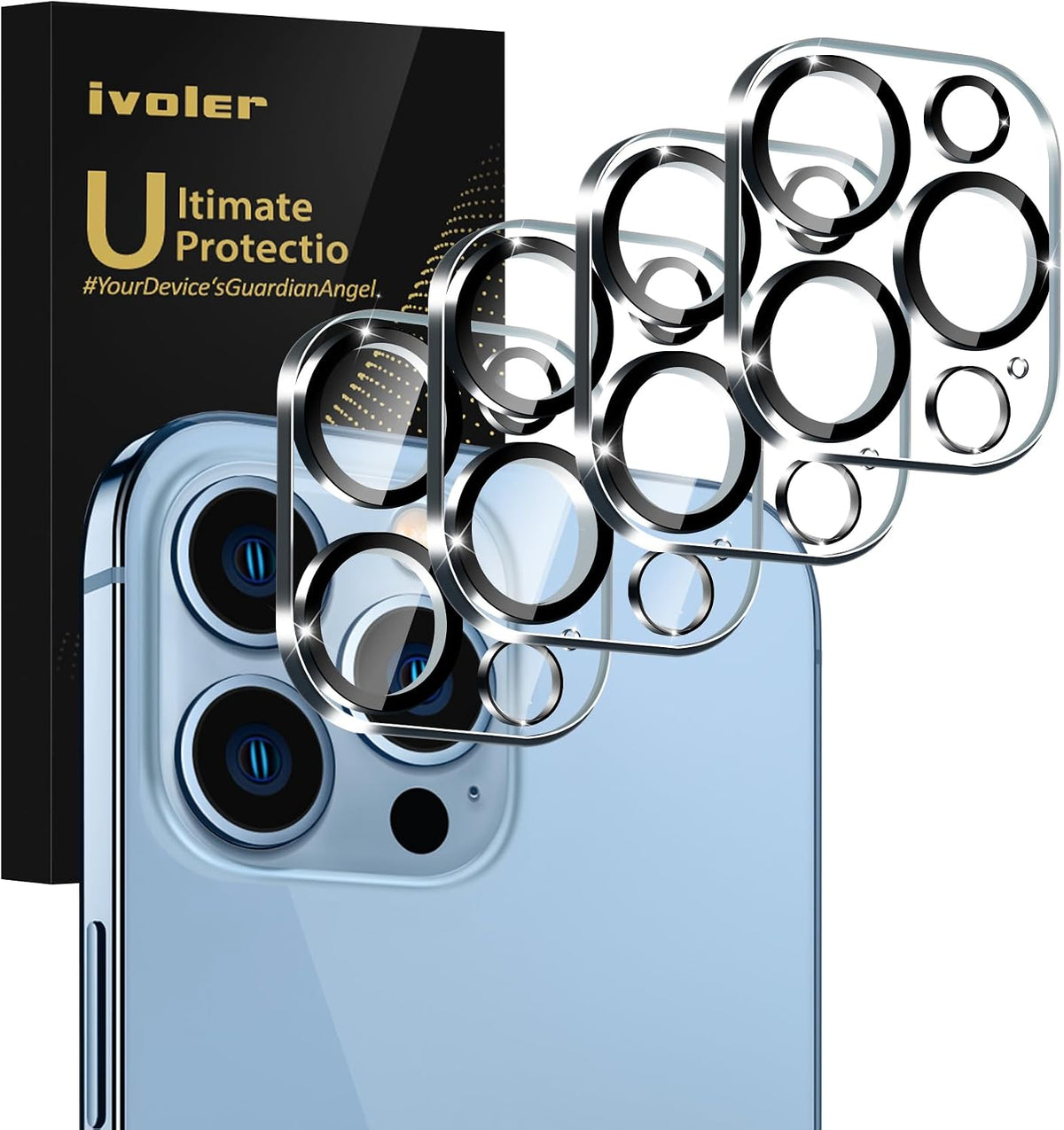 ivoler Camera Lens Protector compatible with 13 pro(6.1)/ iPhone 13 Pro Max (6.7) - 4 pack HD Clear Anti-Scratch Lens Tempered Glass
