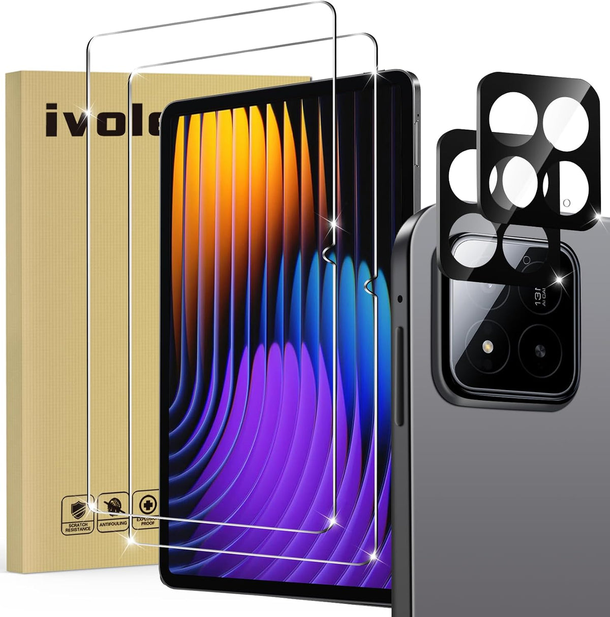 iVoler 2 stycken h?rdat glas till Xiaomi Pad 7/Pad 7 PRO/Xiaomi Poco Pad X1 11,2 tum, med 2 stycken kamerafilm, sk?rmskydd mot repor, bubbelfri