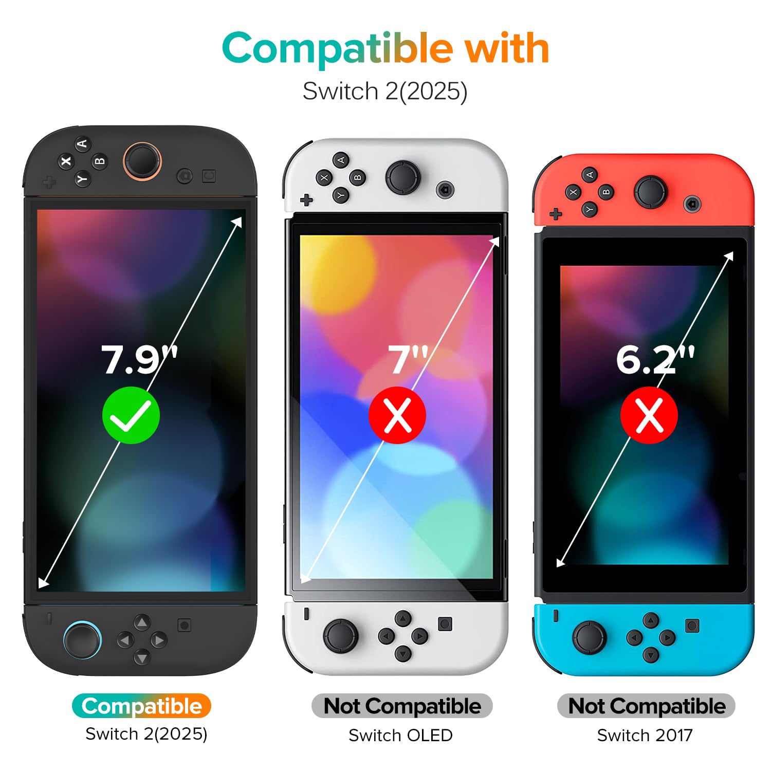 ivoler 3-Pack Screen Protector Tempered Glass for Nintendo Switch 2 Model 2025, Transparent HD Clear Anti-Scratch Screen Protector Accessories for Nintendo Switch 2, [7.9 inch]