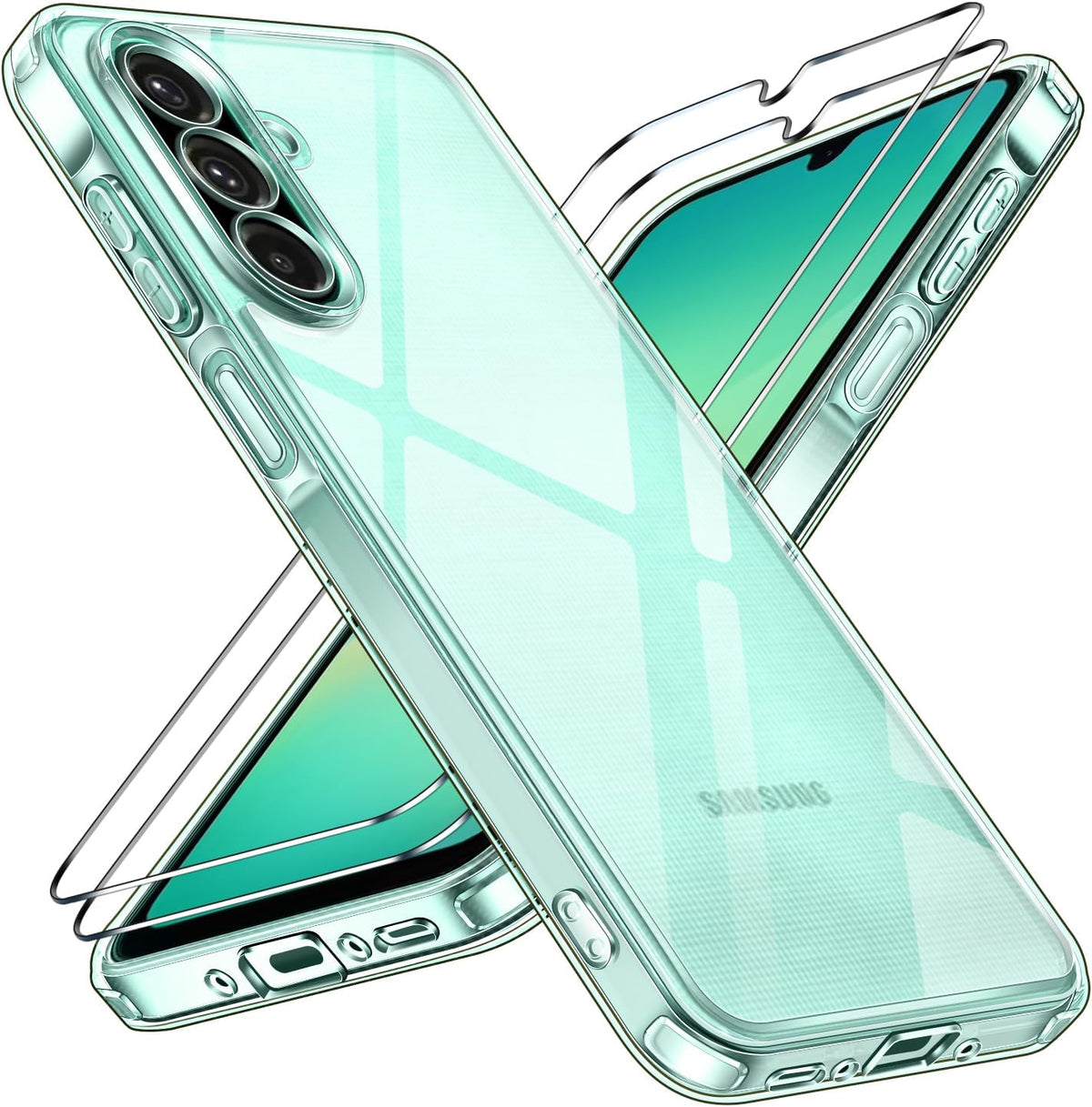 ivoler Clear Case for Samsung Galaxy A26 5G, 1 Phone Case with 2 Pack Tempered Glass, [Military Protection] Shockproof Transparent Protective Case Thin Transparent Case