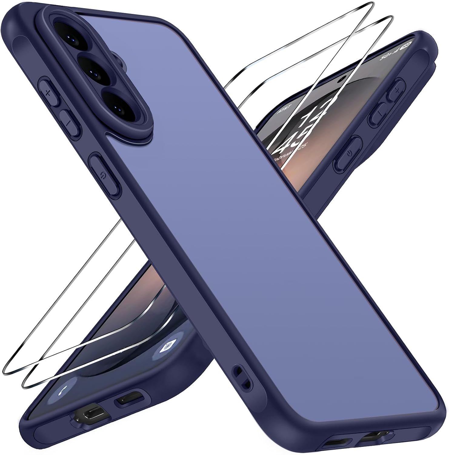 ivoler Matt Blau H¨¹lle f¨¹r Samsung Galaxy S26 FE 5G mit 2 St¨¹ck Panzer Schutz Glas, [Milit?rstandard] Sto?fest Handyh¨¹lle Kratzfest Hard PC R¨¹ckseite Anti-Fingerabdruck D¨¹nn Bumper Schutzh¨¹lle Case