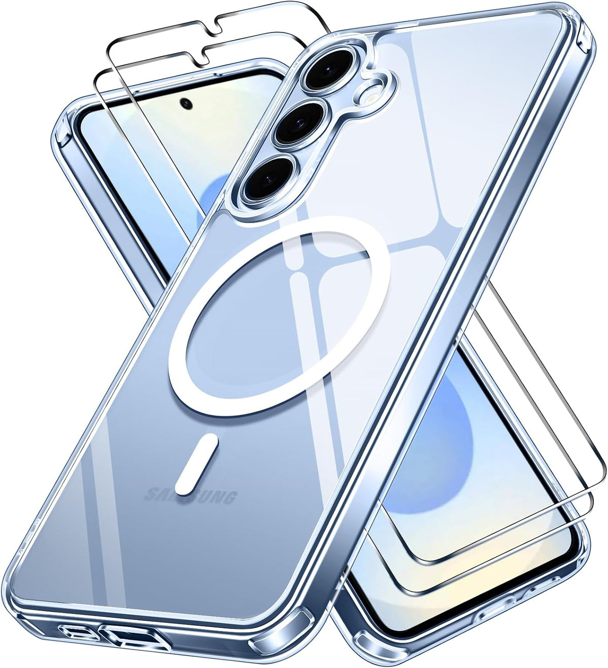 ivoler 3-in-1 Magnetic Case for Samsung Galaxy S25 5G with 2 Pack Screen Protector, Military-Grade Protection, Shockproof Cover-Clear