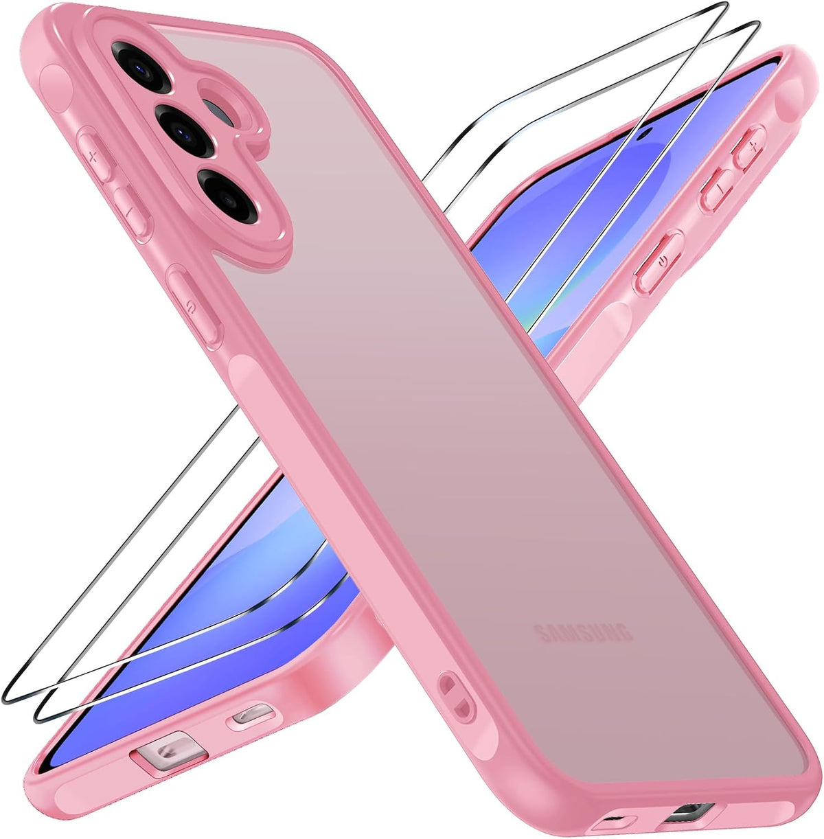 ivoler H¨¹lle f¨¹r Samsung Galaxy A57 5G mit 2 St¨¹ck Panzerglas, [Milit?rstandard] Sto?fest, [Kameraschutz] Handyh¨¹lle, Matt Durchscheinende R¨¹ckseite, Anti-Fingerabdruck Schutzh¨¹lle, Rosa
