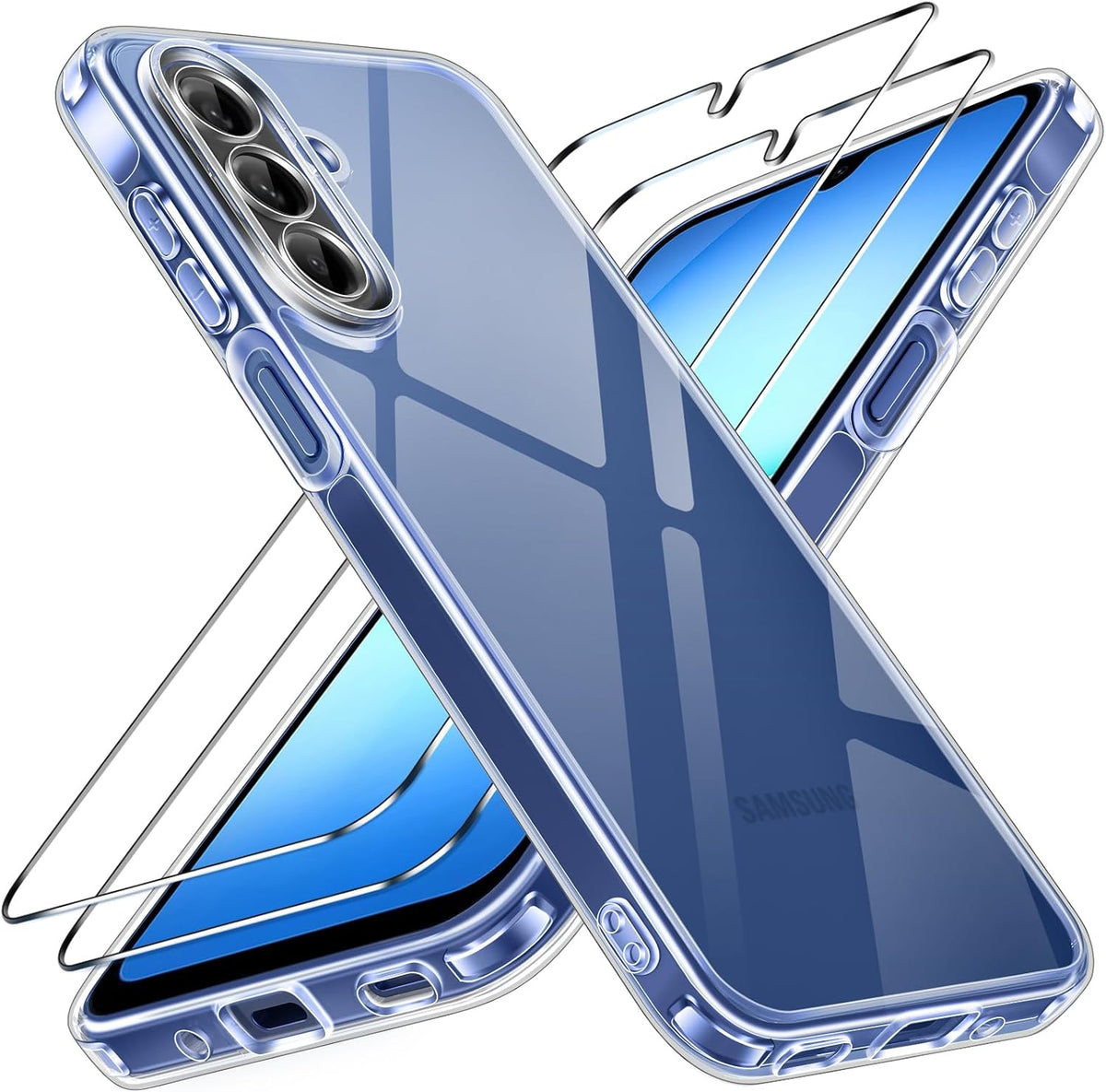 ivoler for Samsung Galaxy A18 / A17 Phone Case with 2 Pieces Tempered Glass, Military-Grade Protection, Transparent Anti-Shock Cover for Galaxy A18 / A17 - Clear