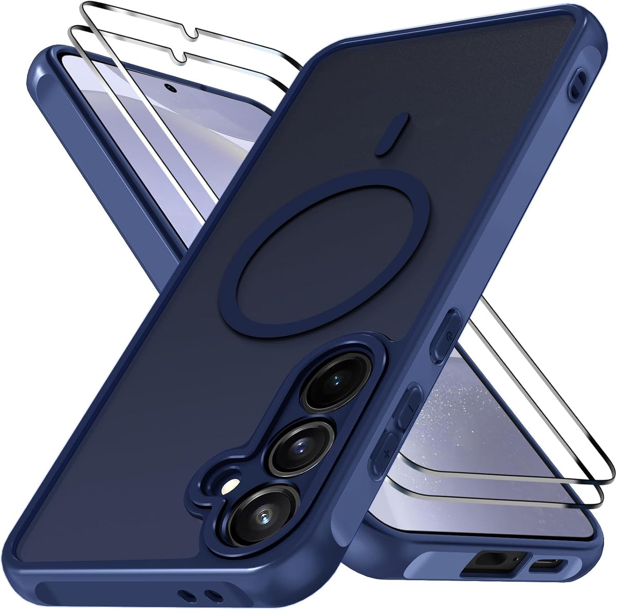 ivoler 3-in-1 Magnetic Case for Samsung Galaxy S24 5G/S25 5G with 2 Pack Screen Protector, Military-Grade Protection, Shockproof Cover-Dark Blue