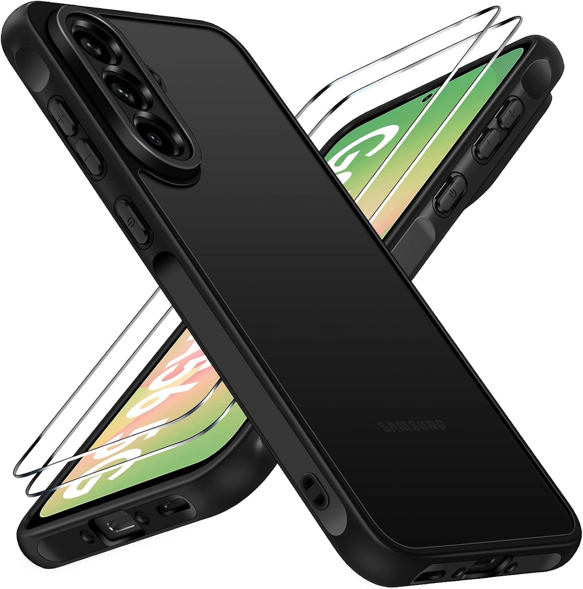 ivoler 3 in 1 Case for Samsung Galaxy A56 5G with 2 Pieces Tempered Glass,[Military Protection] Transparent Anti-Shock Protective Cover-Black