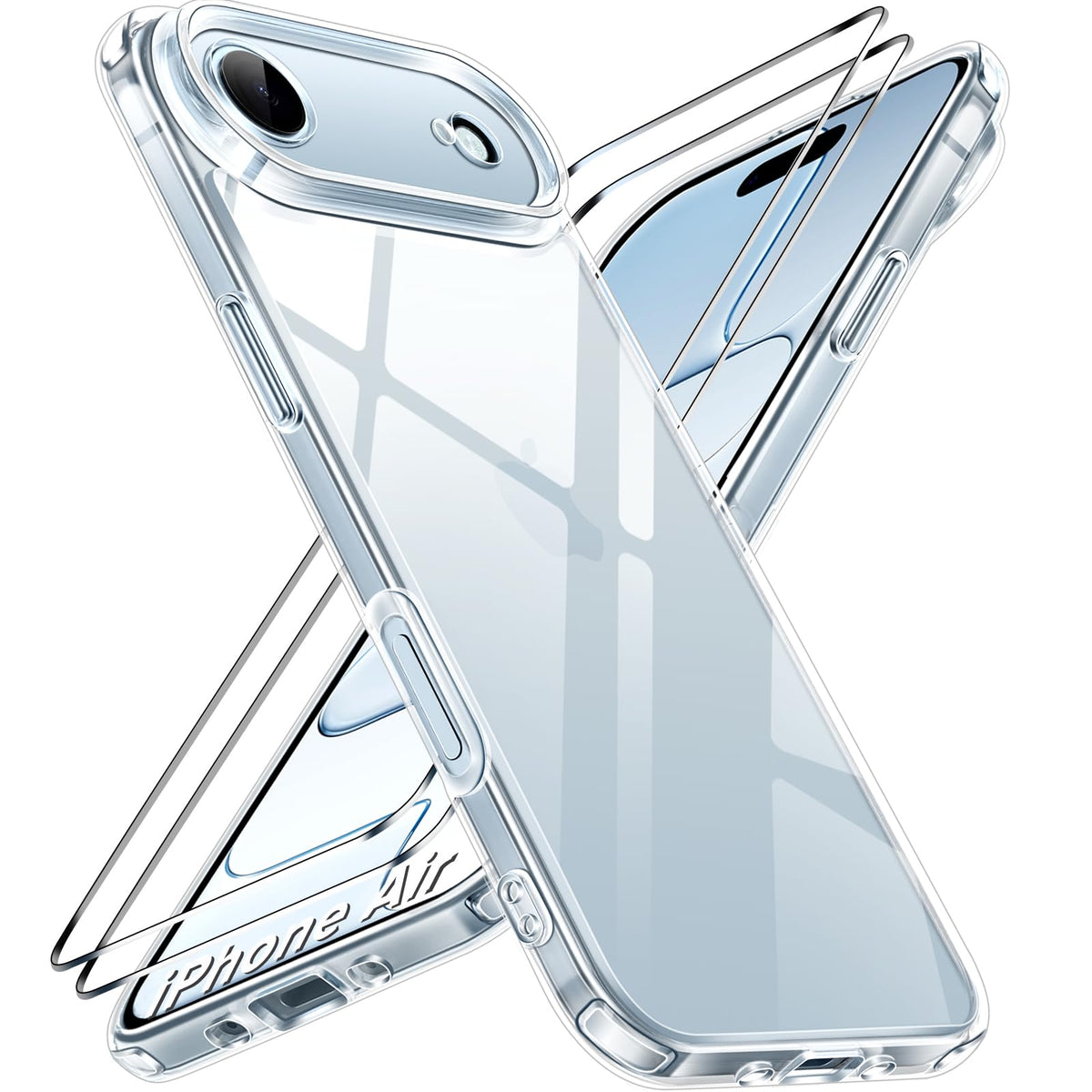 ivoler Clara Funda para iPhone Air, con 2 Piezas Cristal Templado, [Protecci¨®n Militar] Anti-Amarillo Carcasa Antigolpes Bumper Case Cover para iPhone 17 Air - Transparente