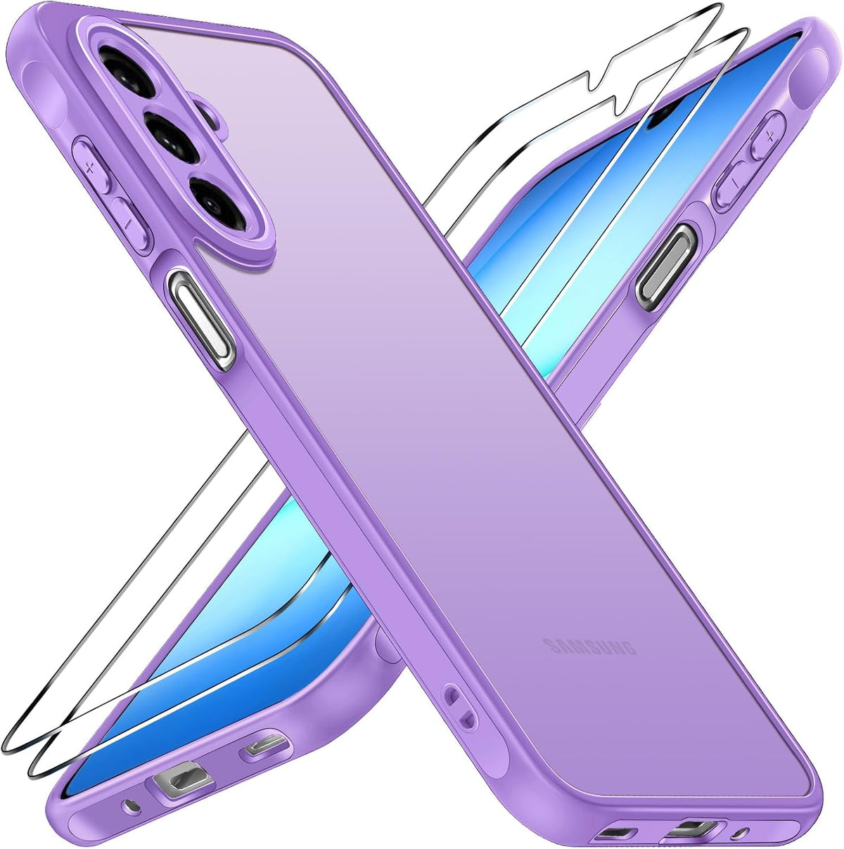 iVoler Cover Opaca per Samsung Galaxy A18 / A17 4G / 5G con 2 Pezzi Vetro Temperato, [Antiurto di Grado Militare] Custodia Traslucida Posteriore Anti-Impronte Anti-Graffio Rigida Sottile Case, Lilla