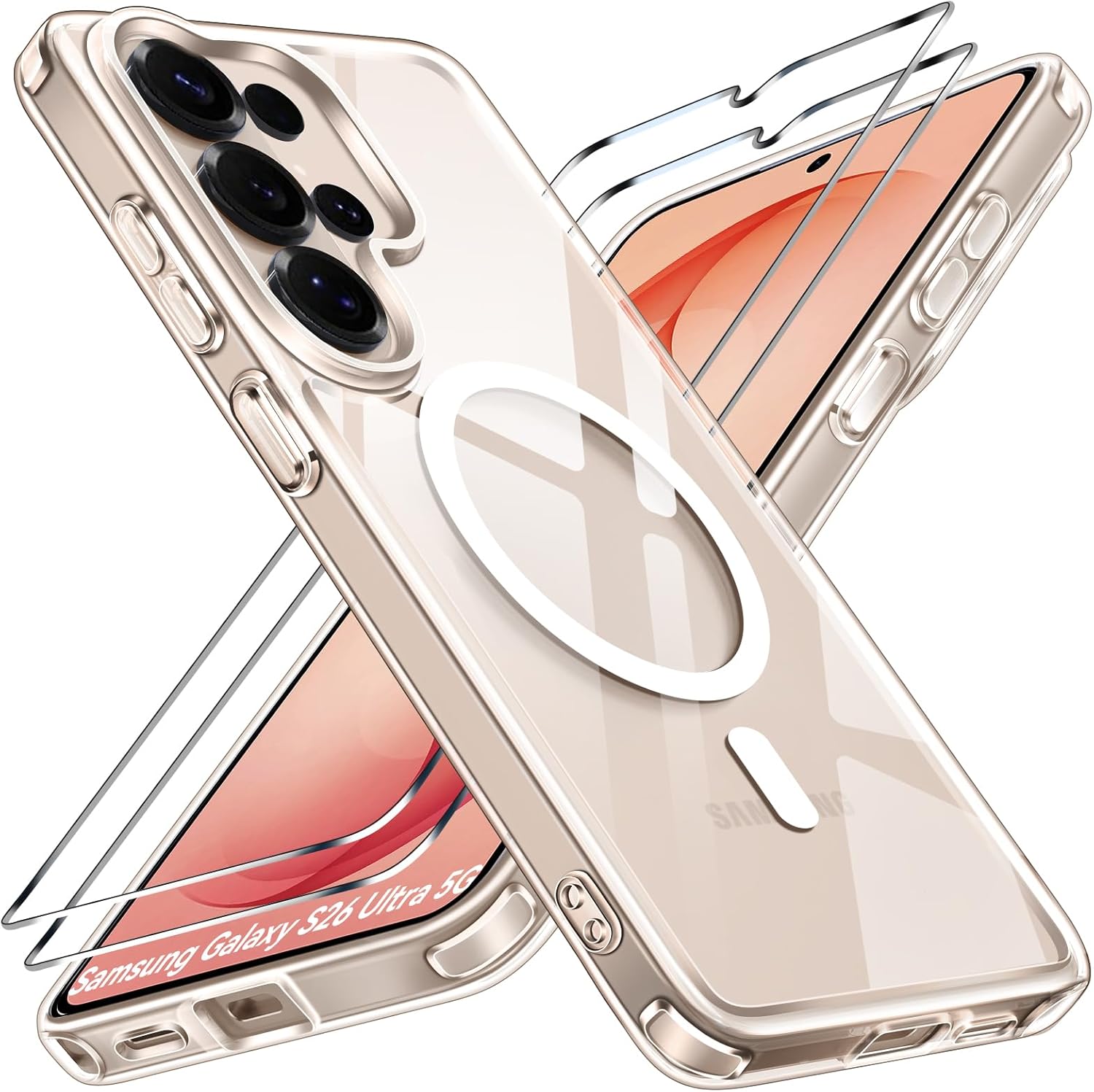 iVoler Cover Magnetica per Samsung Galaxy S26 Ultra 5G con 2 Pezzi Pellicola Vetro Temperato [Anti Ingiallimento] [Antiurto di Grado Militare] Custodia Sottile Antigraffio MagSafe Case, Trasparente