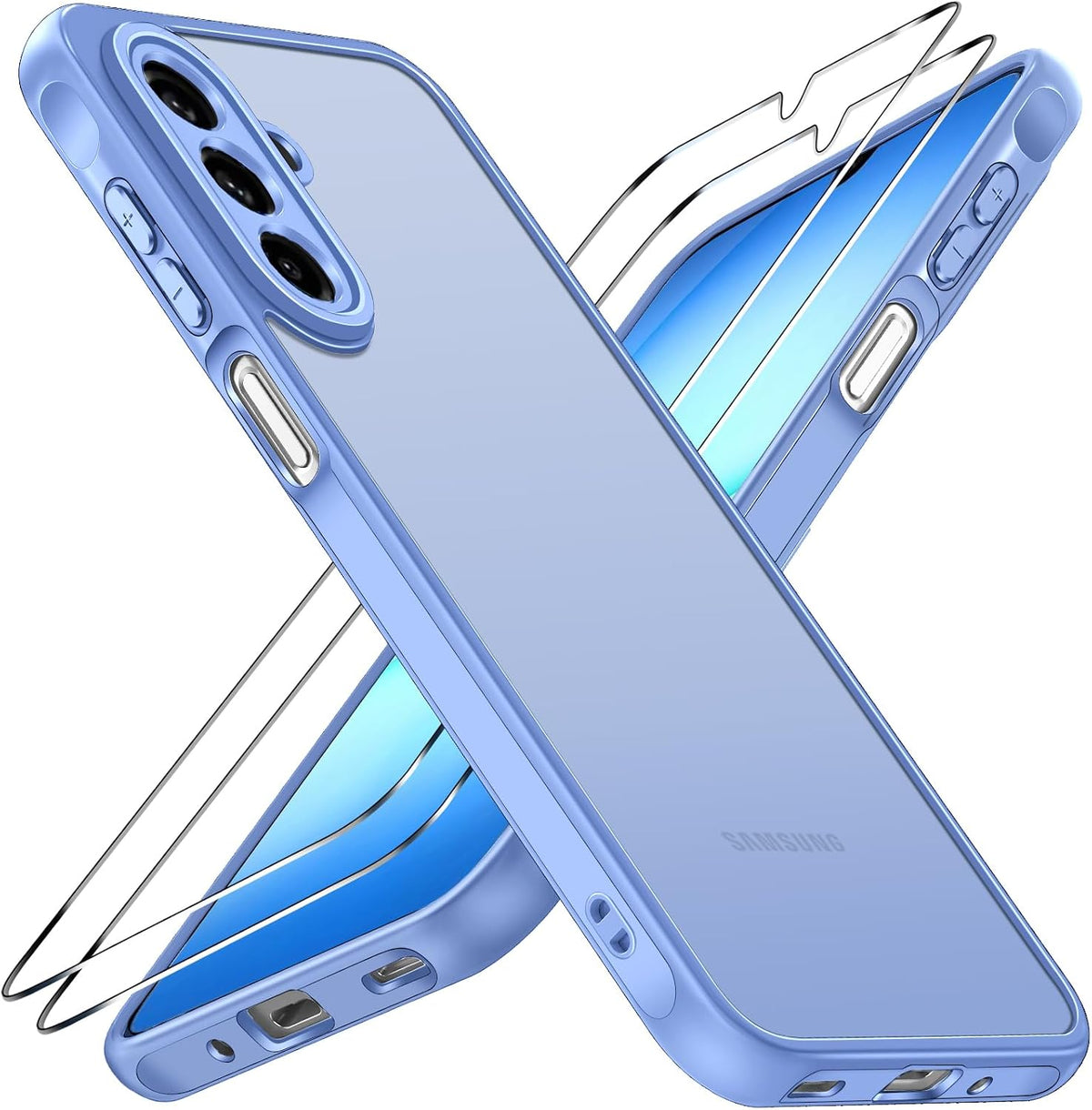 iVoler Cover Opaca per Samsung Galaxy A18 / A17 4G / 5G con 2 Pezzi Vetro Temperato, [Antiurto di Grado Militare] Custodia Traslucida Posteriore Anti-Impronte Anti-Graffio Rigida Sottile Case, Azzurro